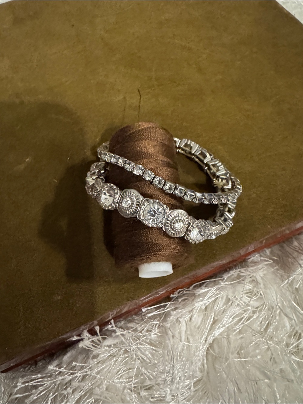 Two Silver Crystal Halo Stretch Bracelet - Elegant Sparkle